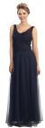Sleeveless V-Neck Lace Top Long Formal Evening Prom Dress in Navy